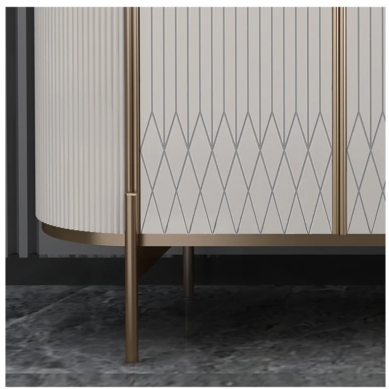 Luxury Bedroom Furniture Marble  Storage Metal Storage Drawers Cabinet White Champaign Wooden Sideboard