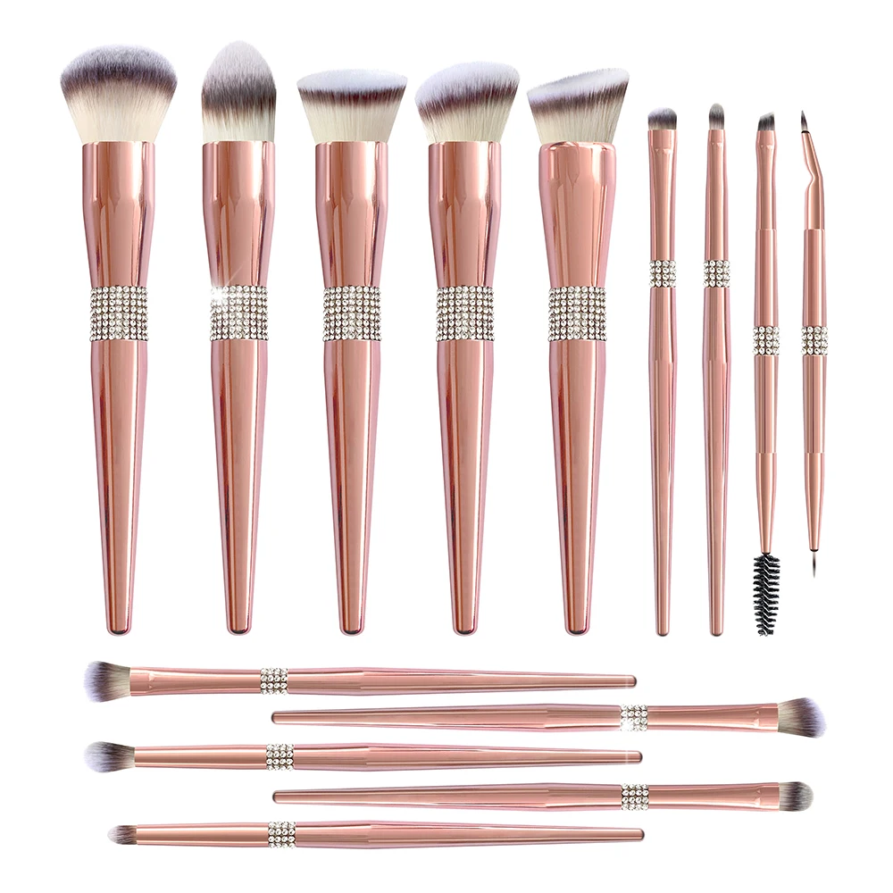 
BUEART 10pcs glitter diamond handle makeup brushes Rose golden Glitter Handle makeup brush with PU bag brochas de maquillaje 