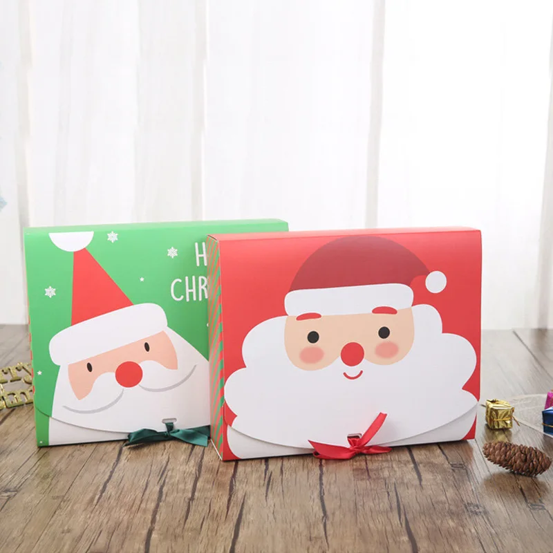 Christmas Candy Cookie Treat Box with Ribbon Bow Cartoon Santa Gift Paper Case