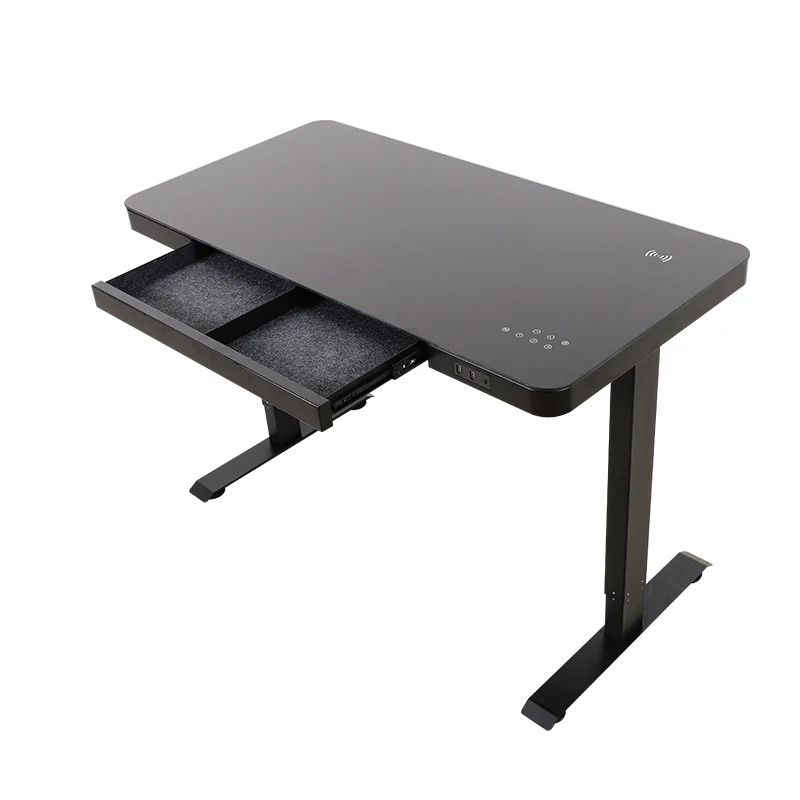 Nate Black Frame Vanity Makeup Top Modern Computer Glass Standing Desk With 3 preset buttons