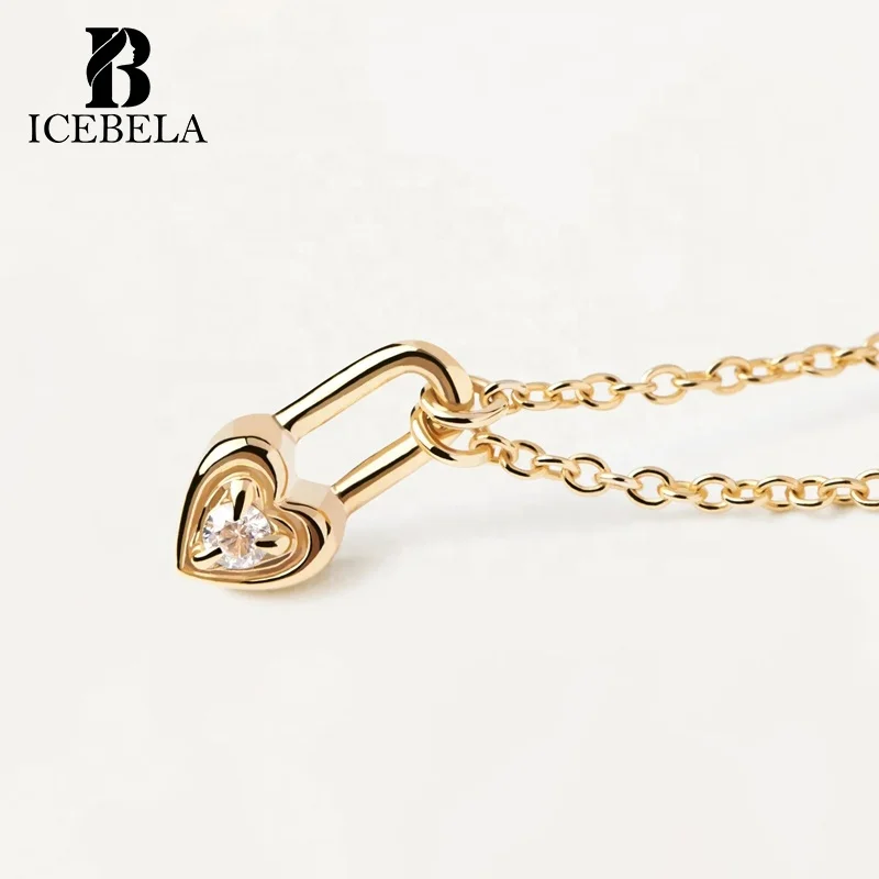 ICEBELA Fine Jewelry Unique Niche Design Chic Custom Chain Heart Shape Lock 925 Sterling Silver Pendant Necklaces For Girls