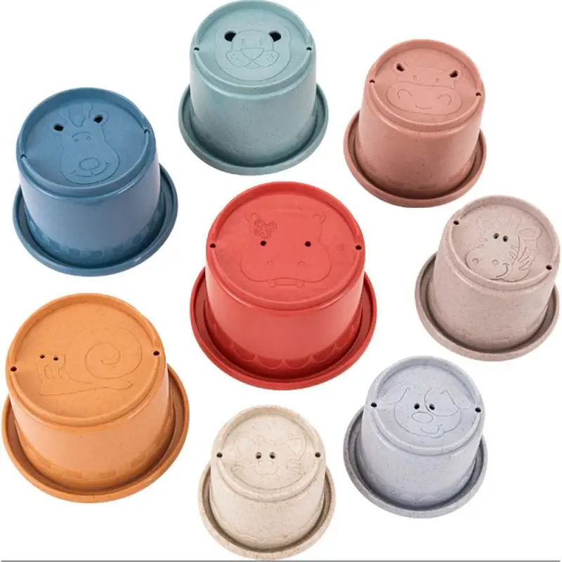 Wholesales  hot selling 8-piece set of fun early education baby shower stacking cup toy stacking tower gift