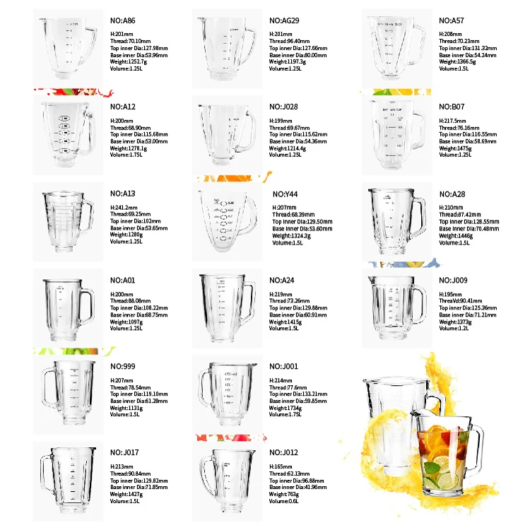 Maker Glass Factory vasos de licuadora blender glass with blender gear blade base replacement blender parts for mixer glass jar