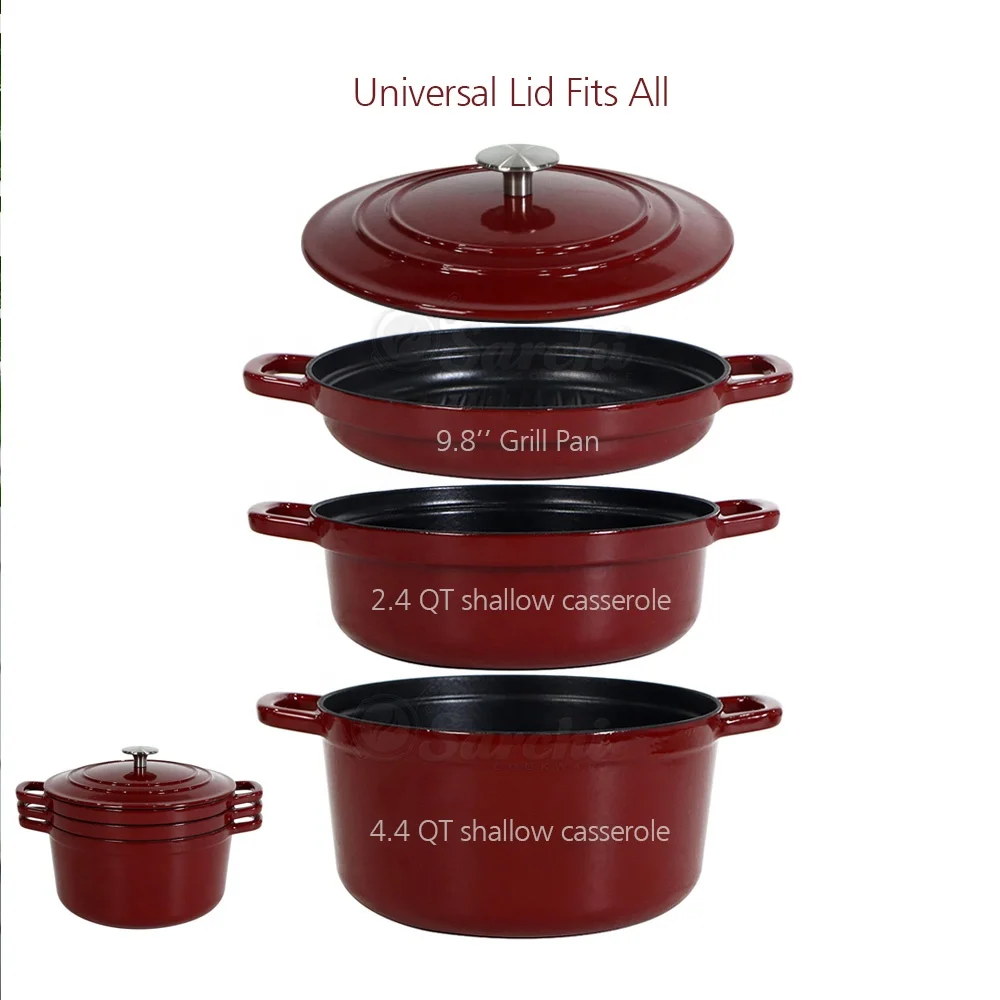 4-in-1 Cast Iron Stackable Cookware Set Enameled Dutch Oven Set