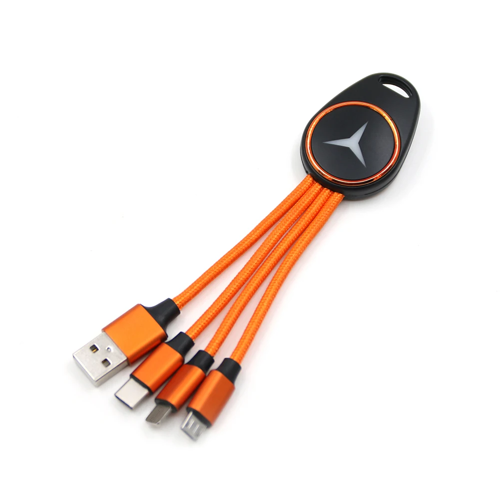 Брелок светодиодный свет логотип быстрый USB несколько зарядный кабель 3 в 1 зарядное устройство для