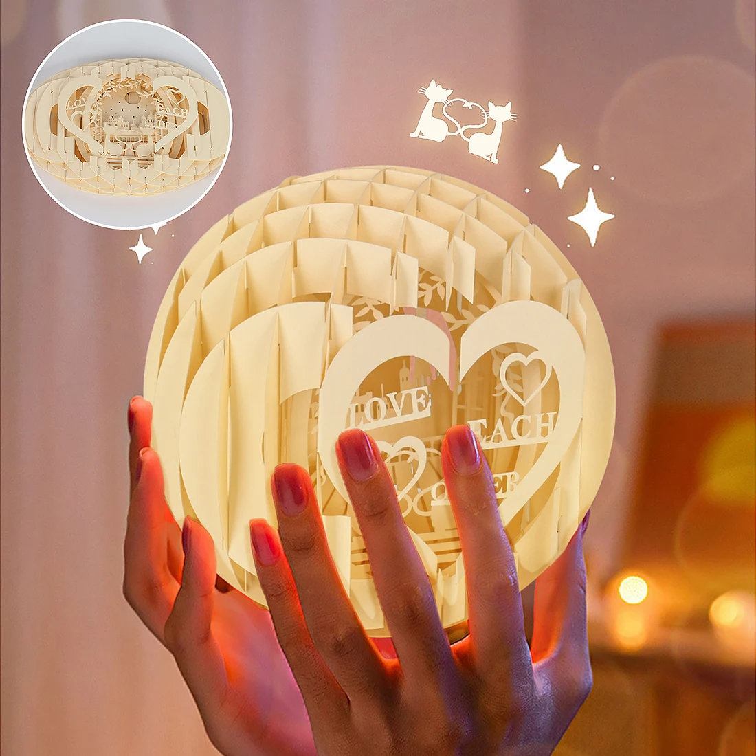2025 Folding Stereoscopic Sphere Nightscape Lamp Customized Atmosphere Gift Craft Paper Birthday Gift Box Paper Carving Lamp