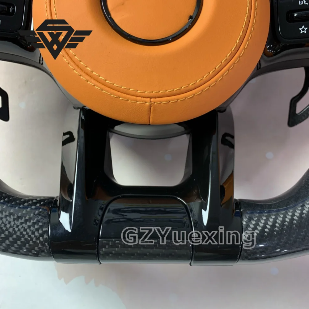 Customized Carbon Fiber And Orange Flat Leather Suitable For Mercedes Benz A B C E G GLA GLC 809 808 Car Steering Wheel