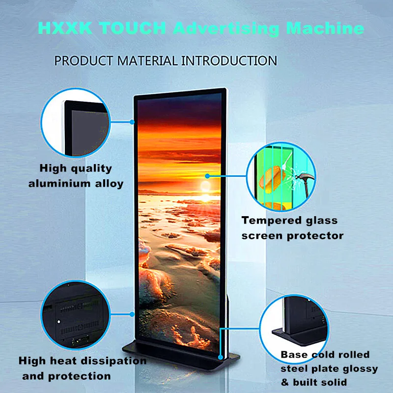 Floor Stand Digital Signage & Full Displays Indoor FHD LCD Smart Advertising Display Players Android smart WIFI IPS Touch Screen