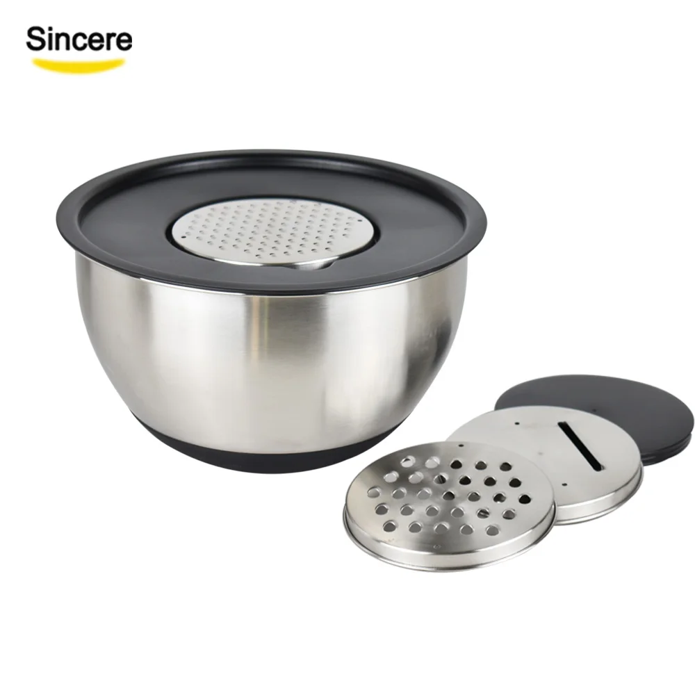  1.5qt/2.0qt/3.0qt/4.0qt/5.0qt таможенной службы миска для смешивания с крышкой на плюшевой подкладке силиконовая подошва измерением