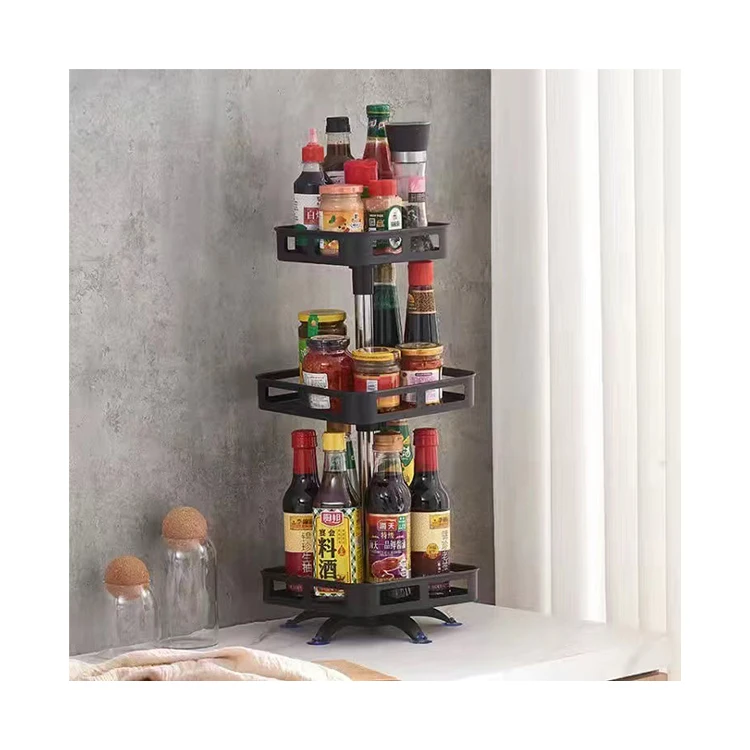 2nd floor kitchen seasoning storage rack with rotating counter top for household storage