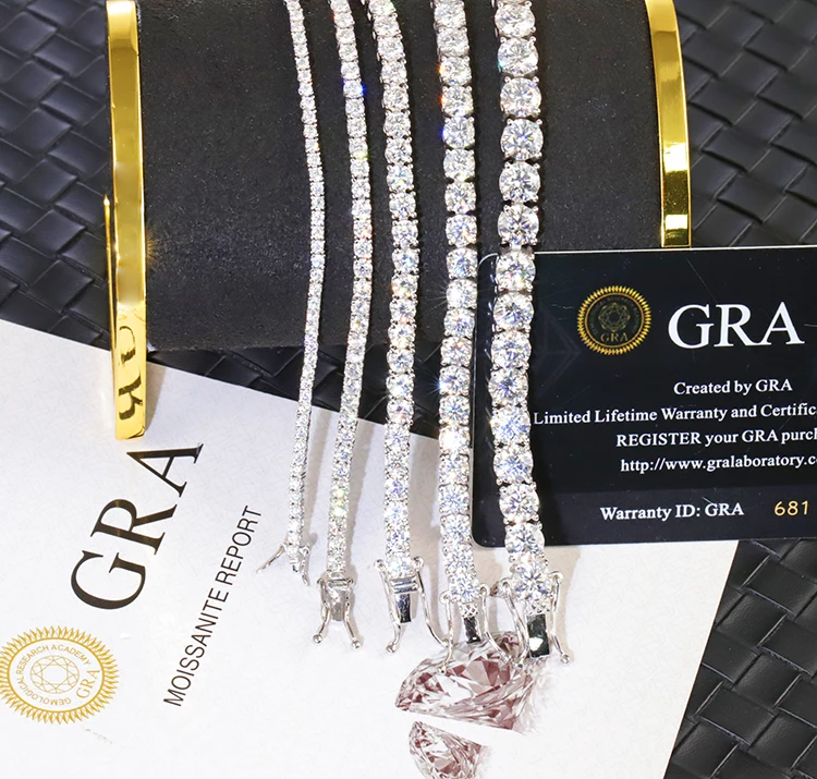 Factory Price Hiphop Jewelry 925 Silver 18K Gold Plated Pass the Diamond Tester D/VVS Moissanite Tennis Chain Bracelet