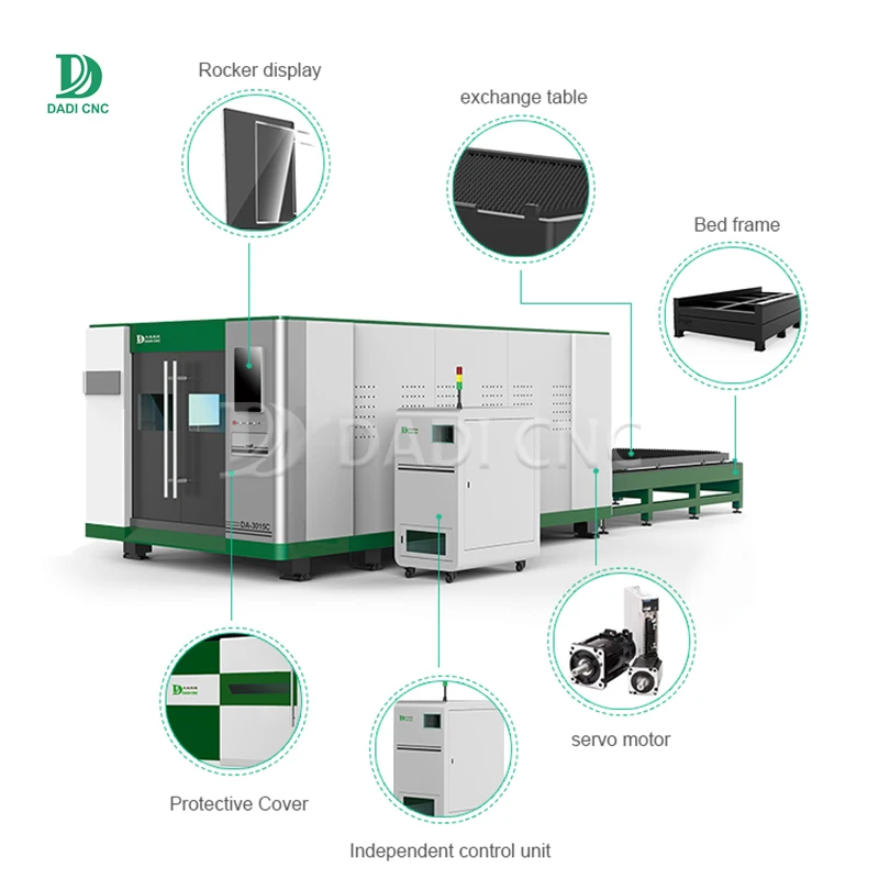 New Enclosed Fiber laser cutting machine With Exchange Table for steel cooper aluminium Fiber Lazer Cutting Machine