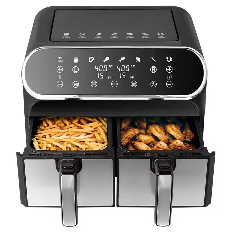 Electric 9L 8L New Dual Basket Double Pot Visual Oil-Free Smokeless Non-Stick visible window smart Digital Air Frying Fryer