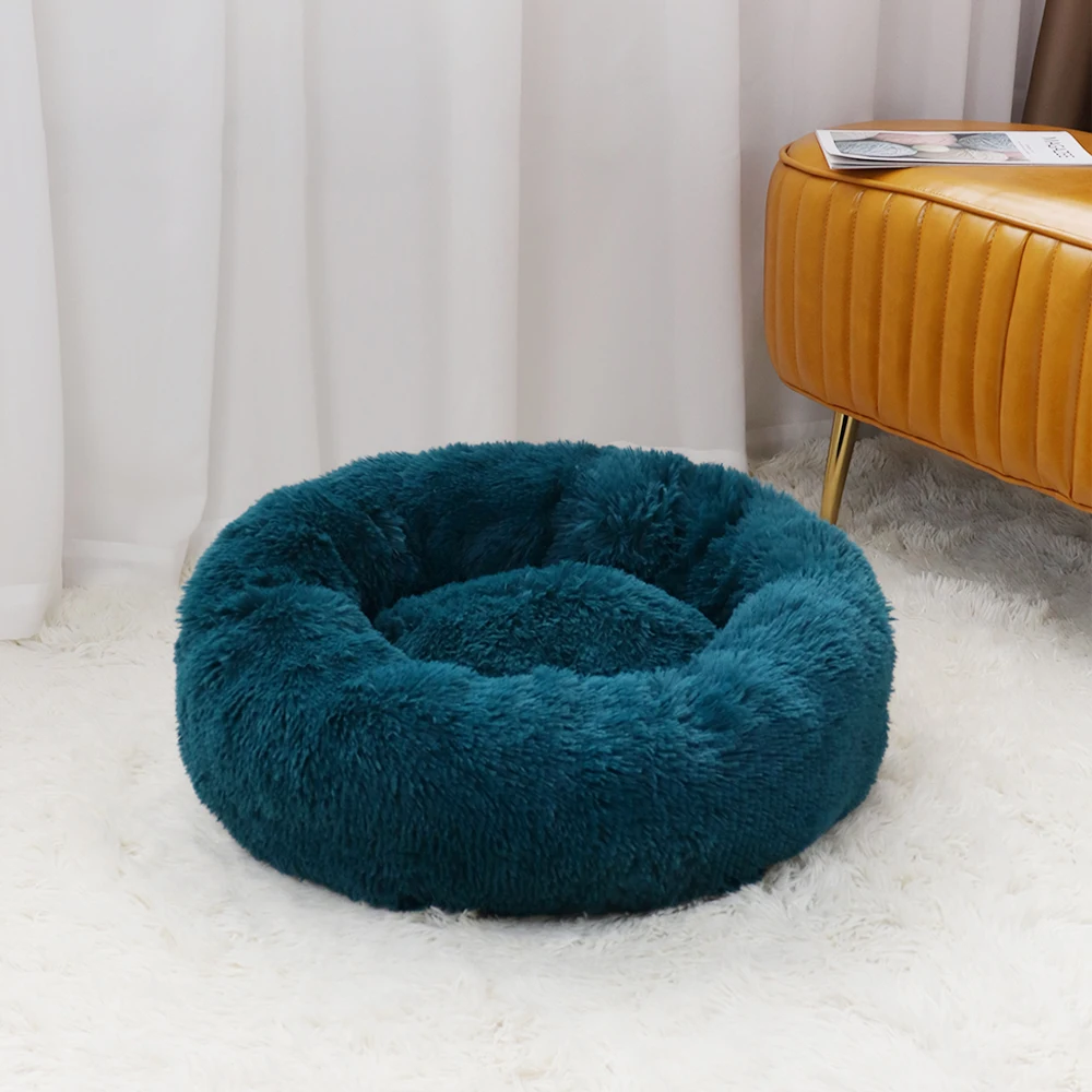 CF factory Faux Fur Washable Plush Round calming dog bed cat bed cat cave pillows round Luxury dog bed