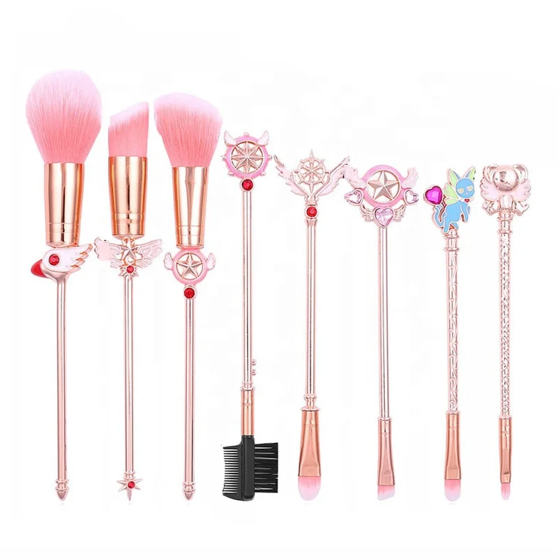 8 Pcs Girl Gift Cartoon Synthetic Hair Beauty Eyelash Accessories Kit Cosmetics Make Up Tool Set Anime Makeup Brushes