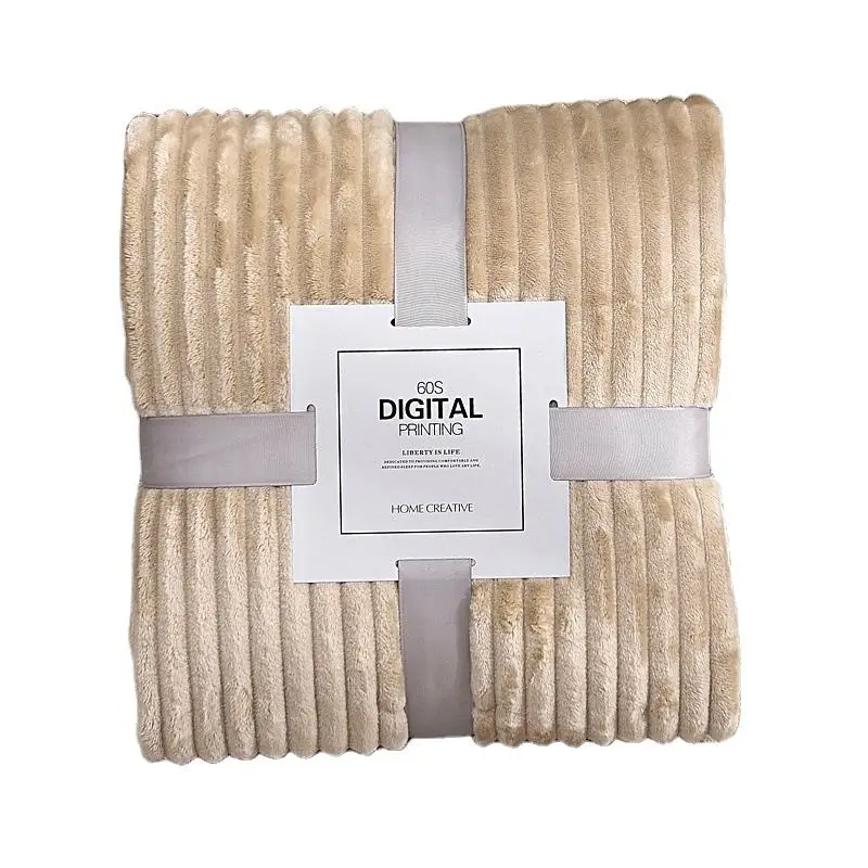 Songmai Blanket with Strip Super Soft Fluffy Flannel Strip Blanket Solid Color Vertical Strip Flannel Throw