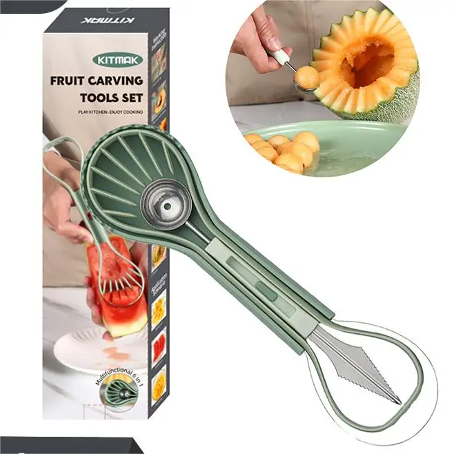 3 In 1 Multi-Functional Fruit Platter Tool  Carving Tool Fruit Round Scoop Watermelon Cutter Scoop Fruit Carving Knife