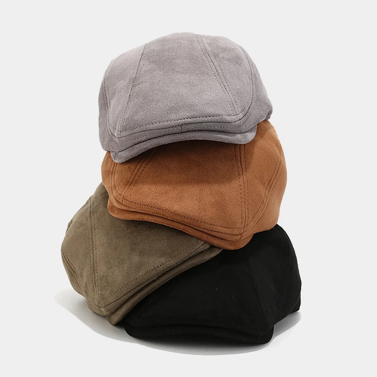 Simple Solid Color Suede Mens Flat Cap  Cotton Newsboy Cap Vintage Style Ivy Hat Beret Hat Gatsby Driving Cap For Men