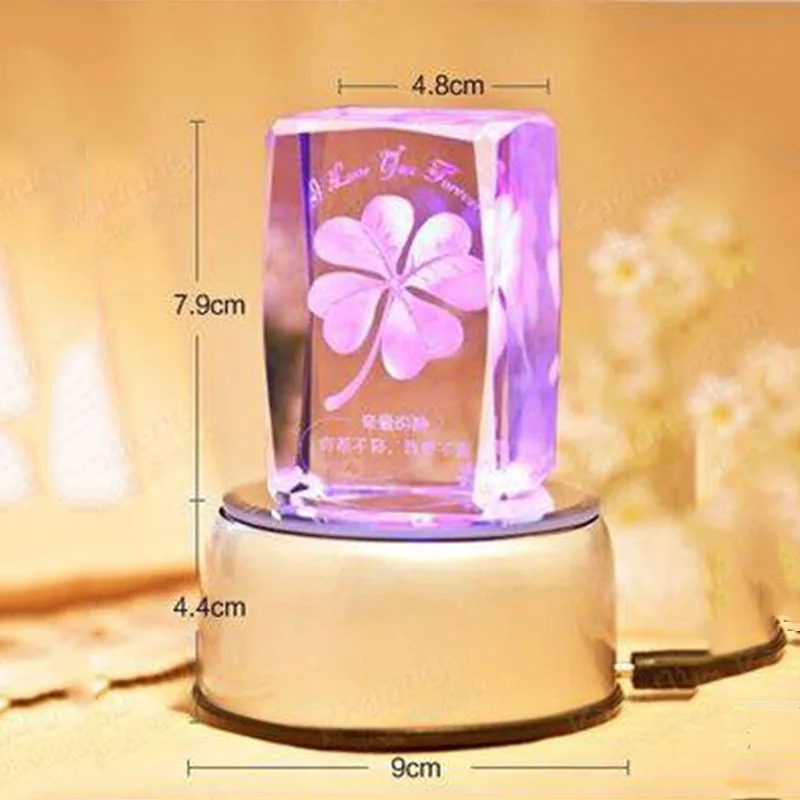 Бесплатная доставка, элегантный чистый кристалл, лазерная резка, кристалл, Розовый куб, подарок на день Святого Валентина, осветительная база