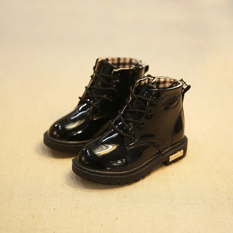 Wholesale Cheap High Top Leather Unisex Kids Boots Fashion Lace Up Zip Ankle Boots High Quality Warm Platform Winter Boots