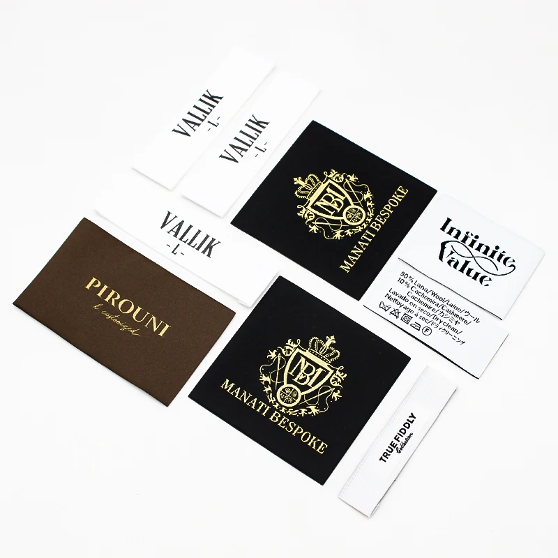 high definition brand hem label for sleeve,loop fold woven hem tag for sleeve