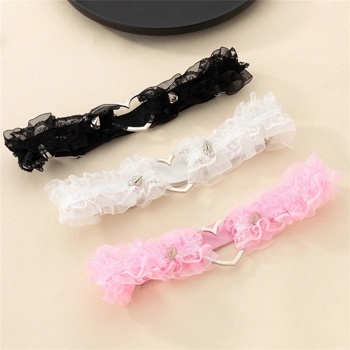 New Handmade Lace Love Heart Elastic Leg Garter for Women Personalized Punk Rivet Leg Ring Harajuku Girls Garter Belt
