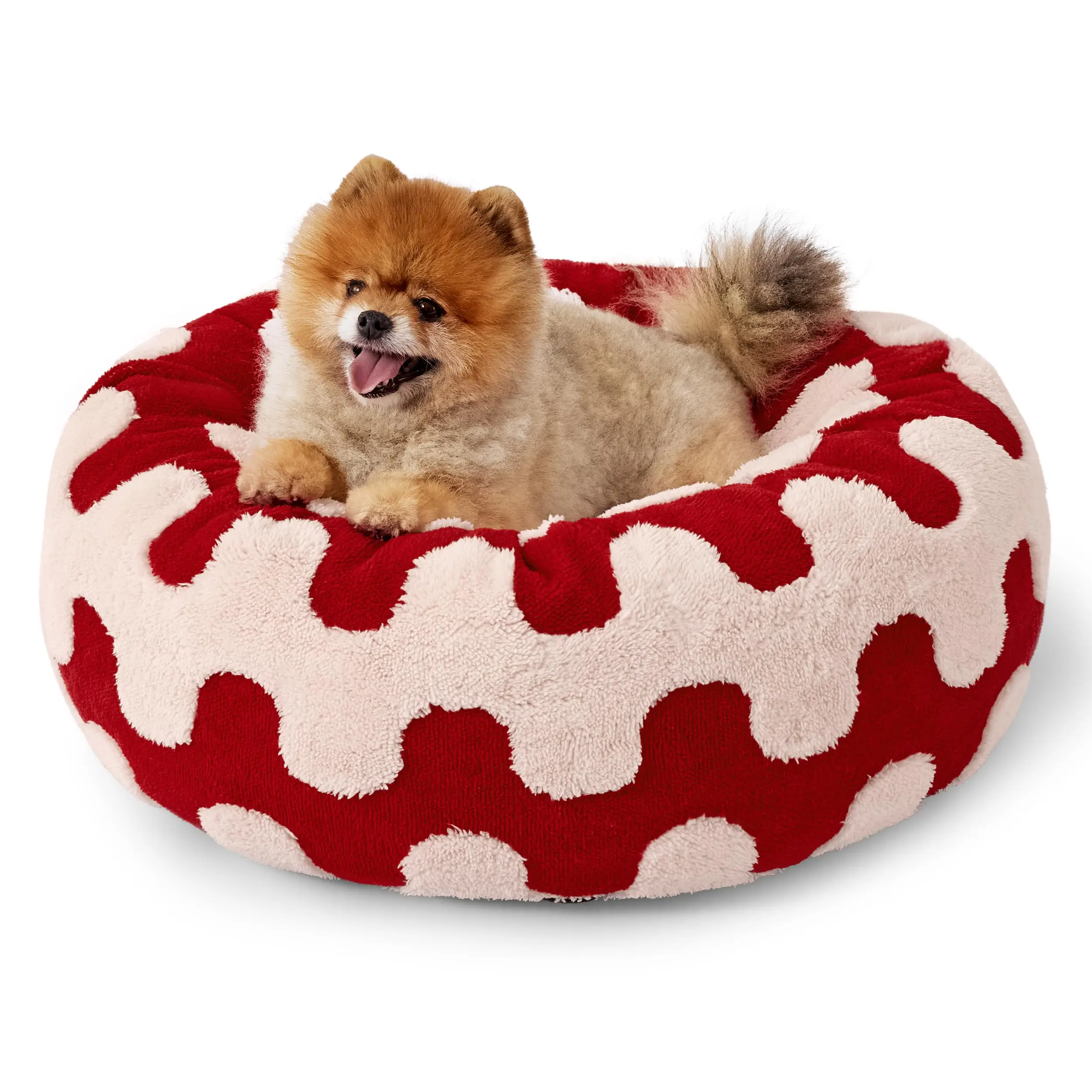 Round Cat Beds for Indoor Pets Calming Modern Beds with Jacquard Shaggy Plush and Anti-Slip Bottom 30 Inch Blue Donut Pet Bed