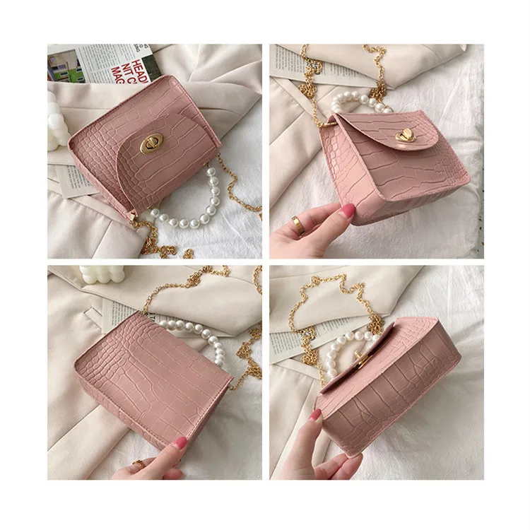 Cheap Wholesale Ladies Pearl Handle Bags Hand Bag PU Leather Women Small Chain Purse Handbag
