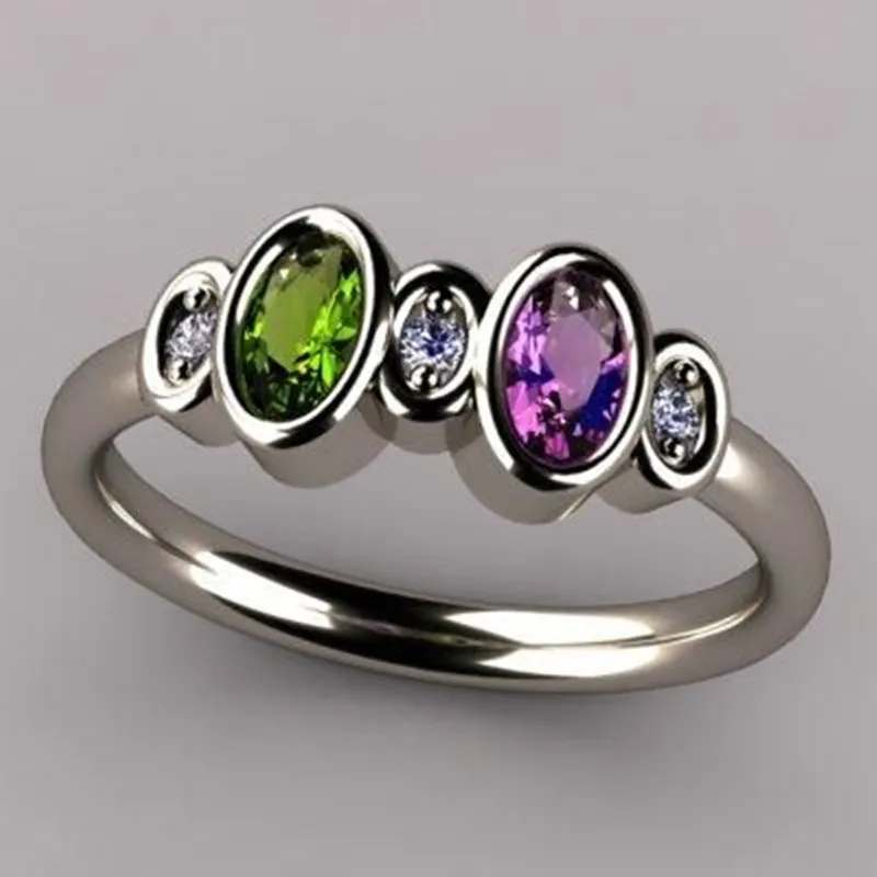 Huitan 2023 Hot Sales Oval cut Gemstone Women Engagement Ring 925 Silver Color Imitate Moissanite Colorful Zirconia Rings