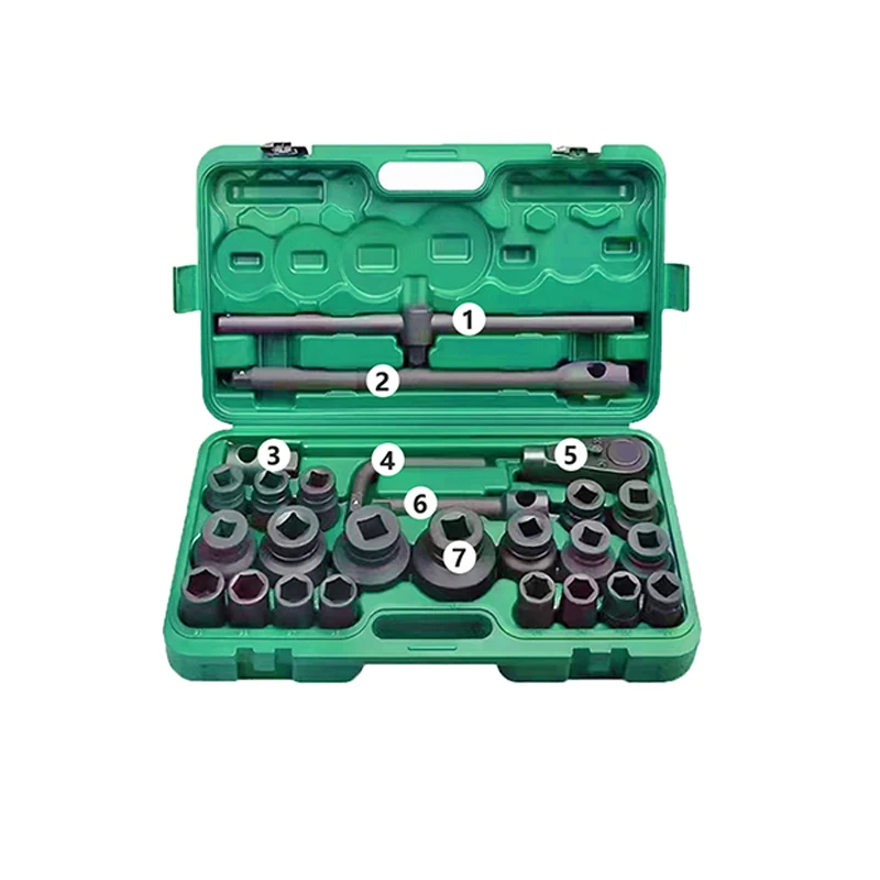 Air Impact Tool Set Cr-Mo Deep Impact Socket Set For Automotive Wheel Suspension Frame And Axle Maintenance And Repair Truck