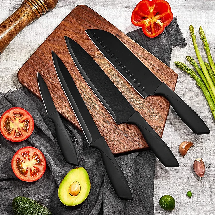 16 Pieces Professional Stainless Steel Kitchen Knives Black Grill Scraper Carbon Sharpening Chinese Knife Set With Acrylic Stand