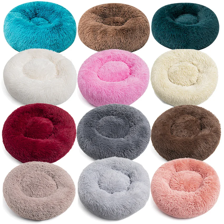 
New Wholesale Suppliers Donut Cover Self Warming Soft Pet Bed Faux Fur Pet Bed Removable Washable for Cat Dog Beds 