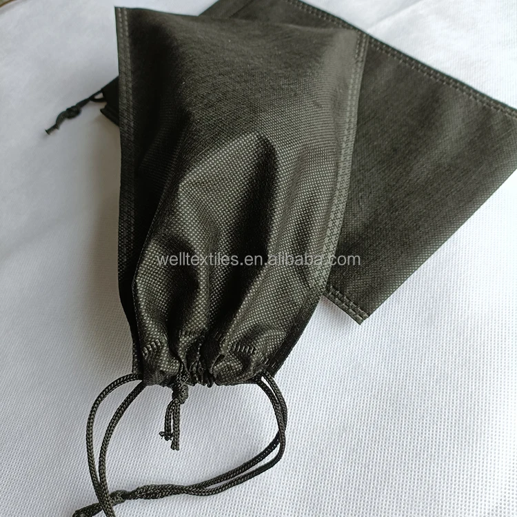 Eco-friendly reusable dust bag spunbonded non woven storage bag black drawstring nonwoven bags