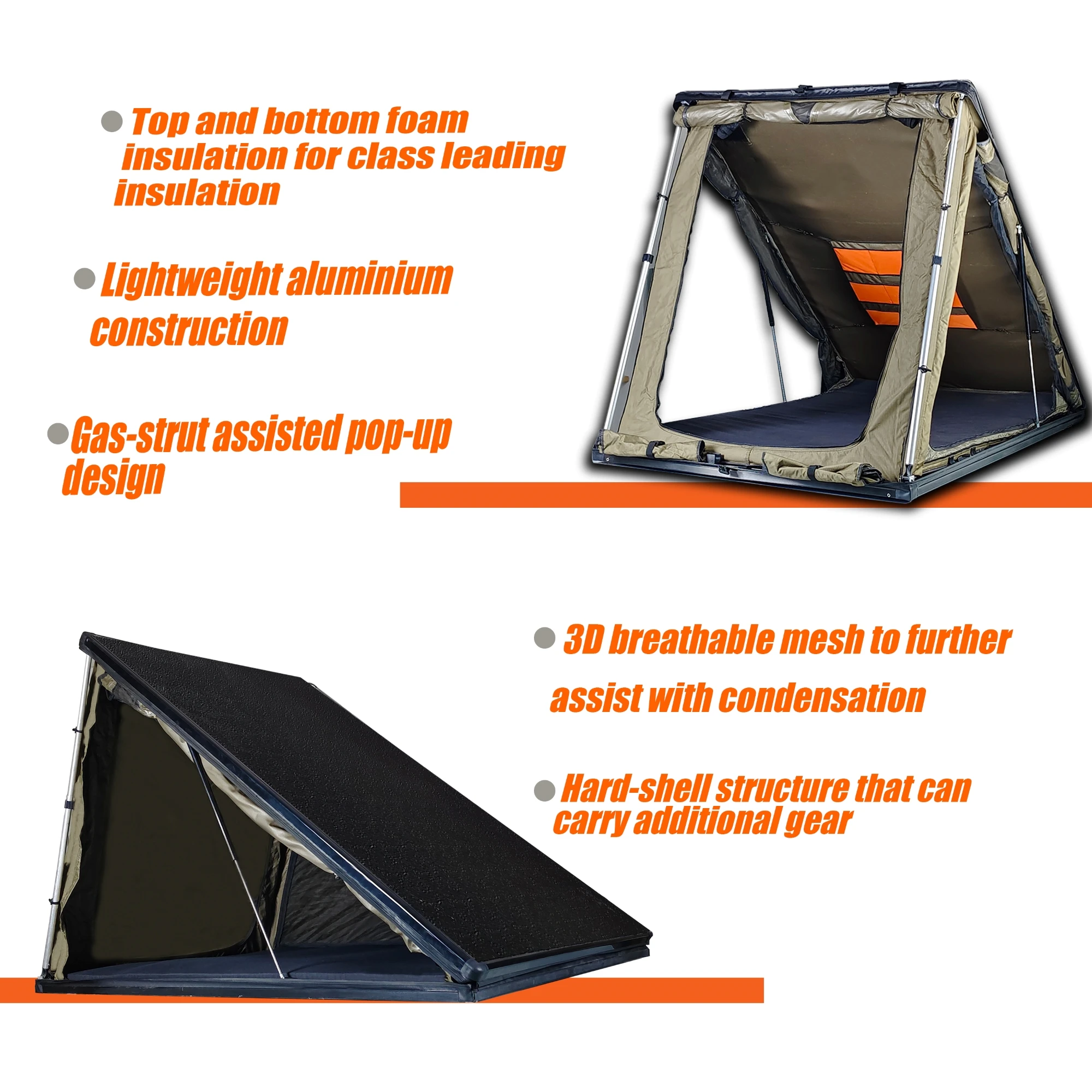 Aluminium Triangle Hard Shell Car Roof Top Tent Camping SUV Truck Rooftop Tents Hard Shell Cover Awnings