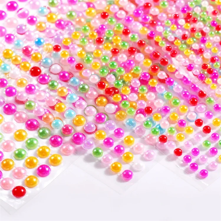 Hisenlee 3MM 4MM 5MM 6MM Mixed Color Half Round Shape Pearl Sticker For DIY Dress Decoration Accessories Creative Sticker