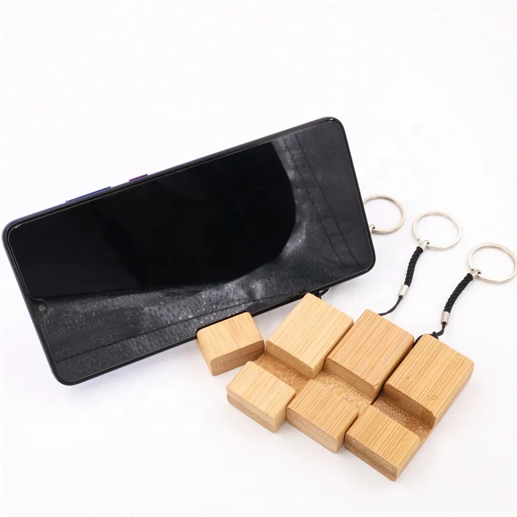wholesale natural eco friendly bamboo mobile phone holder Keychain mobile phone stand