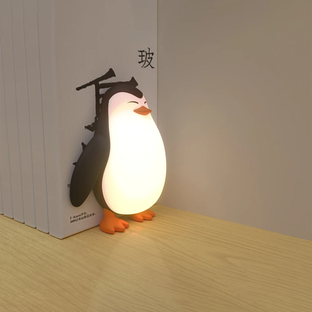 Bpa Free Animal Penguin Shaped Silicone Night Lamp Usb Charging Bedside Kids Led Touch Sensor Silicone Baby Lamp