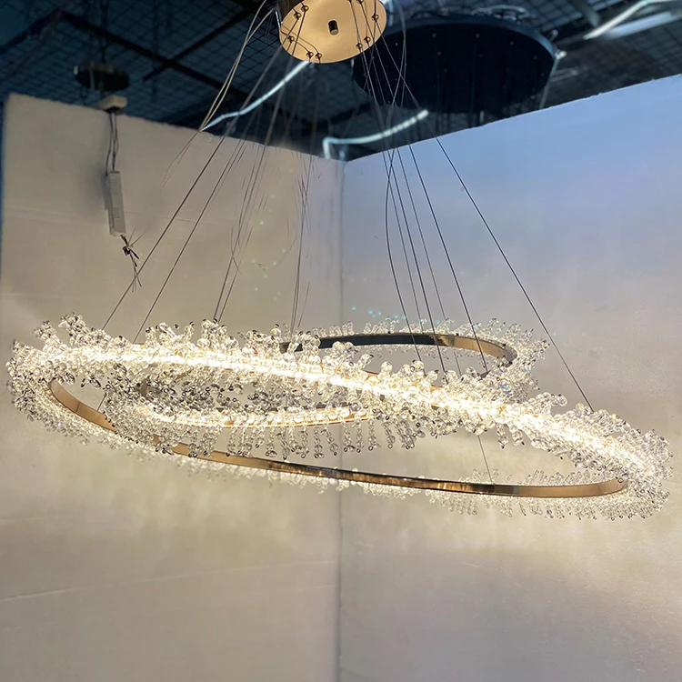 Подвесной светильник JC с двумя кольцами люстра из нержавеющей стали ананасами и хрустальными бусинами блестящим золотым покрытием уникальное освещение