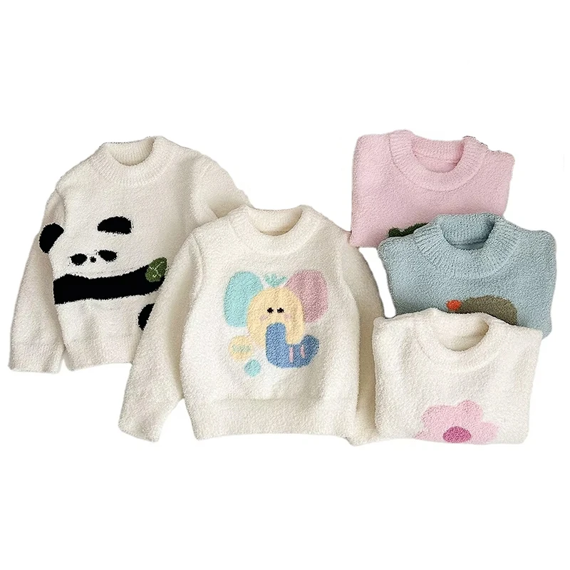 Purorigin Verified Suppliers Kids Clothing Kids Outfits Girls Cute Panda Soft Fleece Winter Warm Knitted Sweaters For Children
