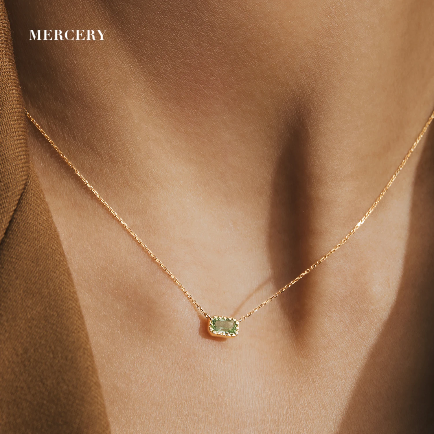 Mercery Fashion Jewelry Necklaces 2022 Trend Jewelry Solid Gold 14K Necklace Olivine Pendant For Womens Necklace Fine Jewelry