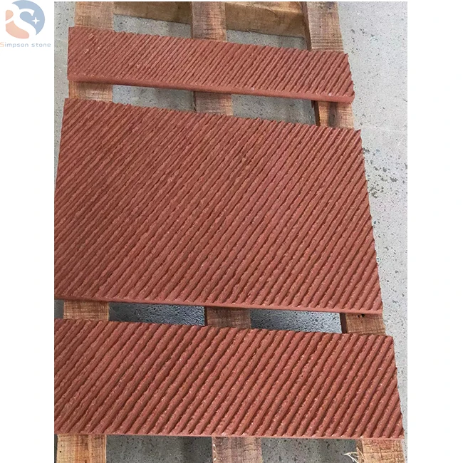 Natural Red Sandstone Brush-hammered Surface for Stairs  Wall Cladding Low Price Mushroomed Stone Wall Cladding