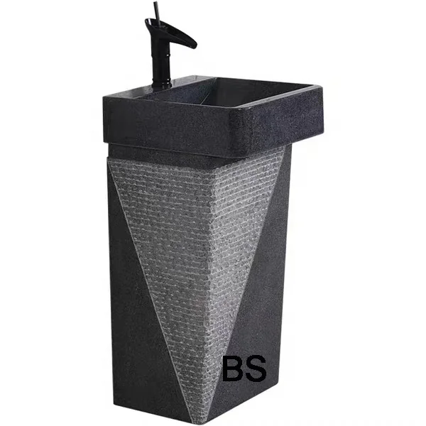 outdoor or indoor black marble pedestal stone basin for sale