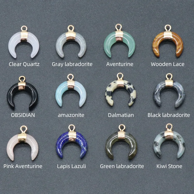 Trend Wholesale Sliver Moon Natural Stone Crystal Agate Crescent Pendant for Necklace Jewelry Making