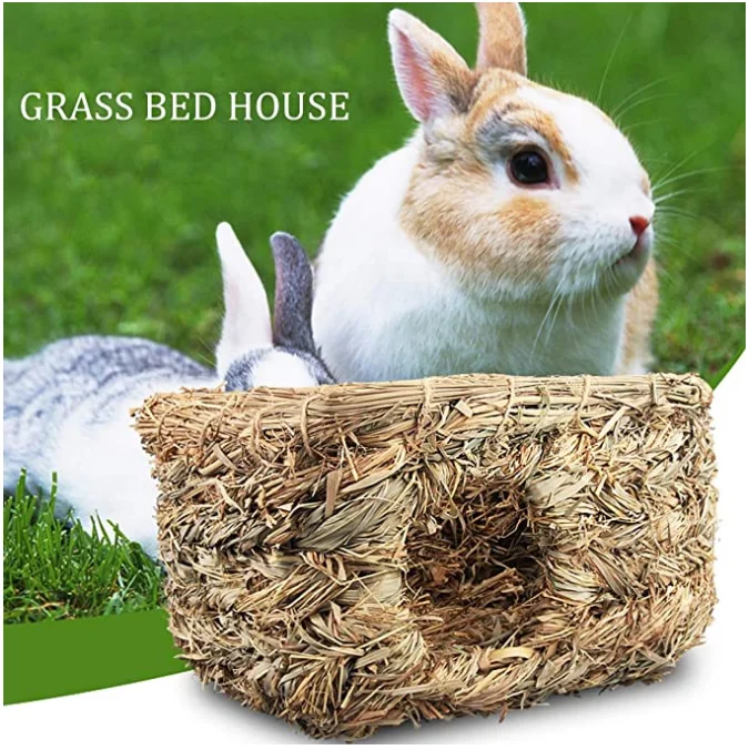 Bunny Grass House Guinea Pig Grass Bed Hand-Woven Hay Hut Natural Seagrass Balls Small Animal Chew Toys Guinea Pig Dwarf Rabbit