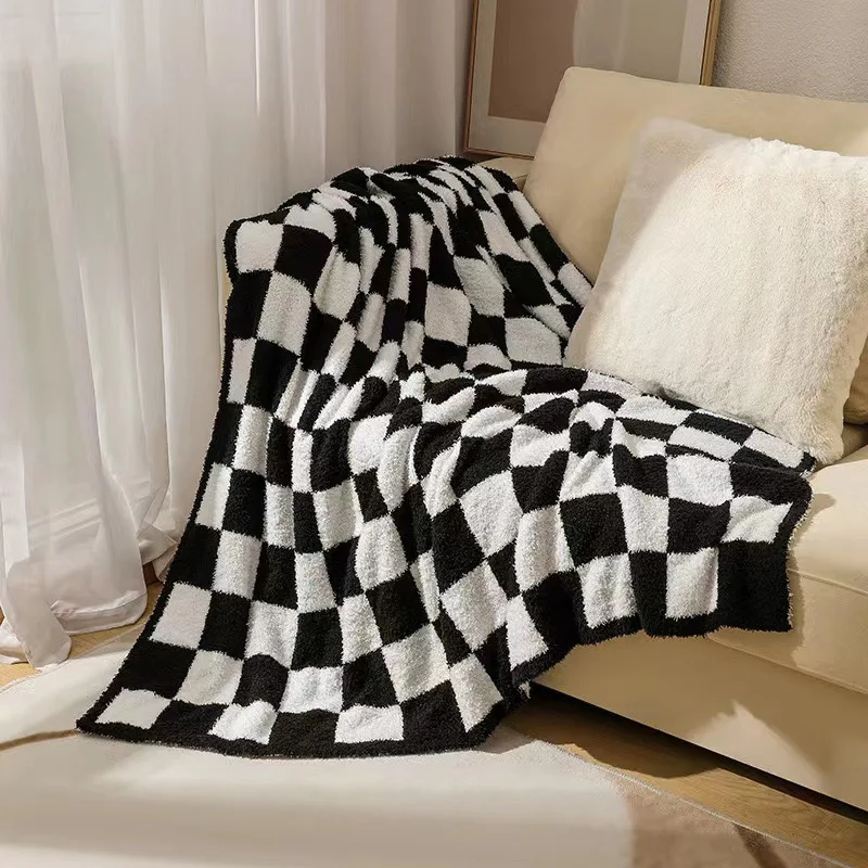Microfiber Soft Cozy Warm Throw Blankets for Couch Sofa Chair Bed Camping  Travel Lightweight Checkered Throw Furry blanket