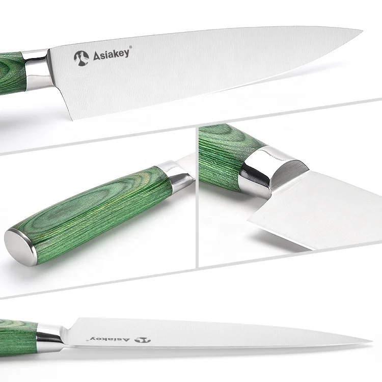 Asiakey Green Pakka Wood Handle 7pcs Knife Set with Magnetic Knife Block Holder