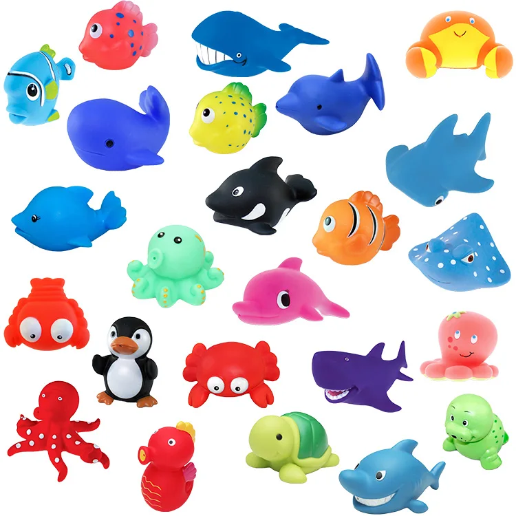 RTS Bulk Cartoon Child Rubber Animal Toddler Car Baby Bathtub Plane Squirter Bathroom Shower Sea Animal Bath Toy
