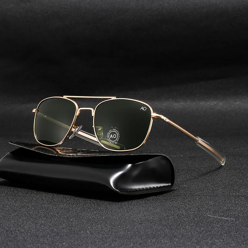 HJ 55mm Chrome Alloy Brand Classic UV400 AO Men Sunglasses Military General Aviation Pilot American Optical