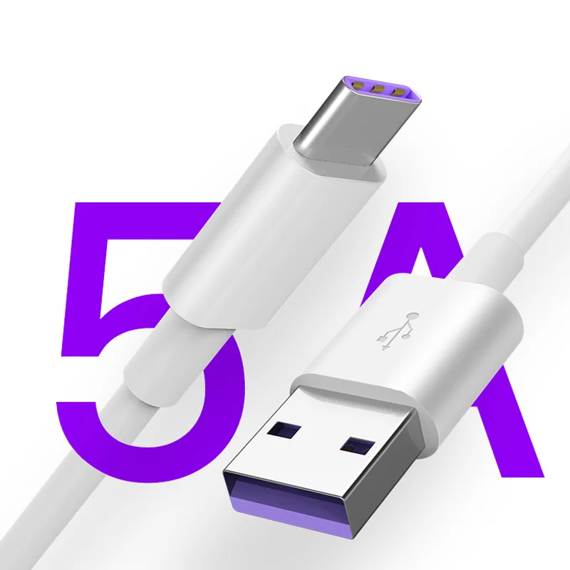 High quality Type c usb charger cable 1m 1.5m 2m 5A super fast charging cable white type c PVC cable For Samsung Huawei Xiaomi