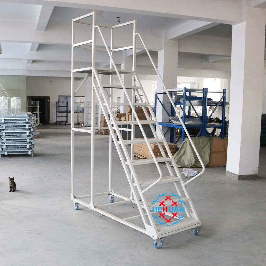 Variety Of Purposes Bookstore Mobile Cart 2m Platform Warehouse Climbing Ladder With Armrests